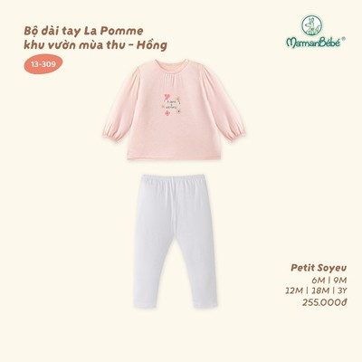 Bộ dài tay La Pomme khu vườn mùa thu - Sợi Petit Soyeu thoáng mát - Bé gái - 6M - 3Y