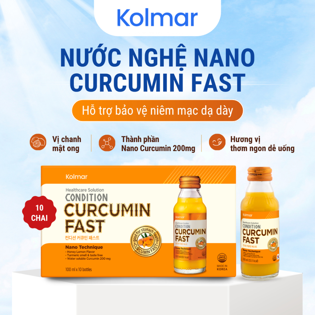 Nước Uống Tinh Chất Nghệ Nano CONDITION CURCUMIN FAST Giúp Bảo Vệ Niêm Mạc Dạ Dày - TPBVSK (Hộp 10 C