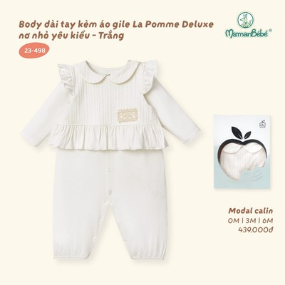 Body dài tay kèm áo gile La Pomme Deluxe nơ nhỏ yêu kiều - Sợi Modal Calin mềm mịn - Bé gái - 0M - 6M