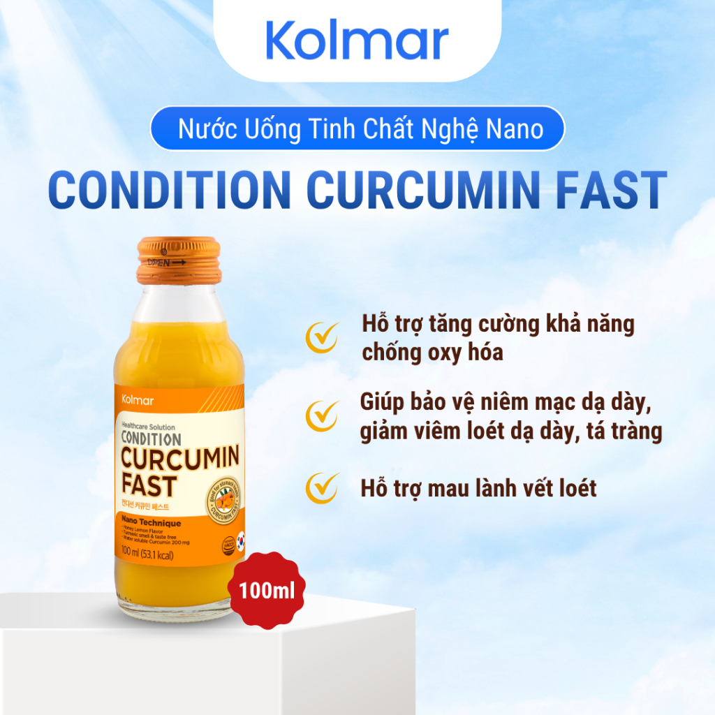 Nước Uống Tinh Chất Nghệ Nano CONDITION CURCUMIN FAST Giúp Bảo Vệ Niêm Mạc Dạ Dày - TPBVSK (Chai Lẻ 