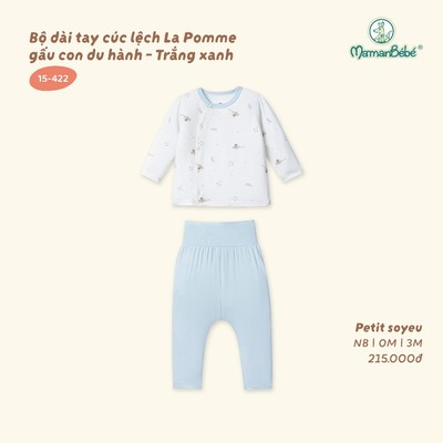 Bộ dài tay cúc lệch La Pomme gấu con du hành - Sợi Petit Soyeu thoáng mát - Bé trai - NB - 3M