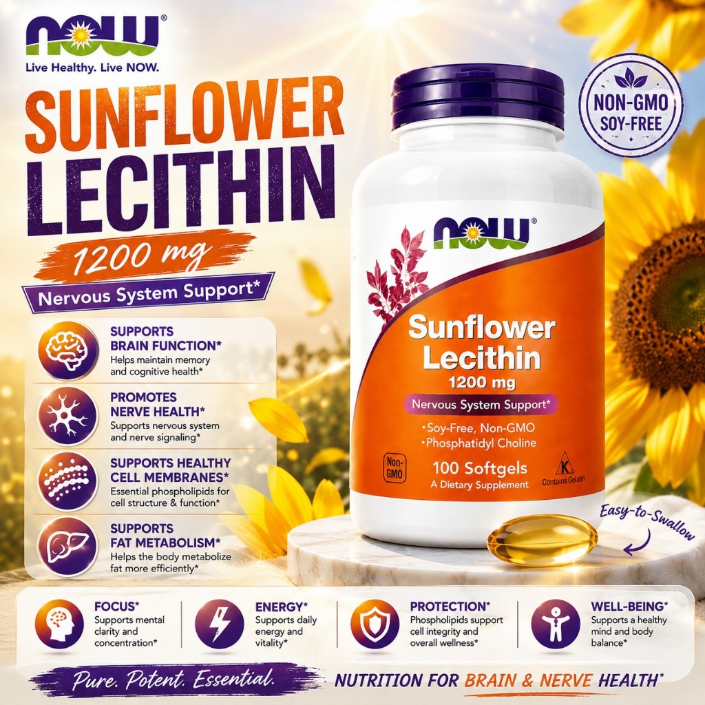 Viên Uống NOW Sunflower Lecithin 1200mg 100viên Chống Tắc Tia Sữa, Làm Loãng Sữa Cho Phụ Nữ Sau Sinh