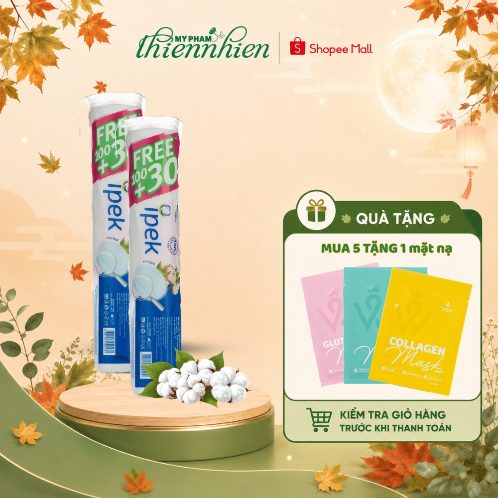 Combo 2 Bông Tẩy Trang Ipek 150 miếng mềm mịn an toàn cho da, không để lại xơ bông (MUA 5 TẶNG 1 MẶT
