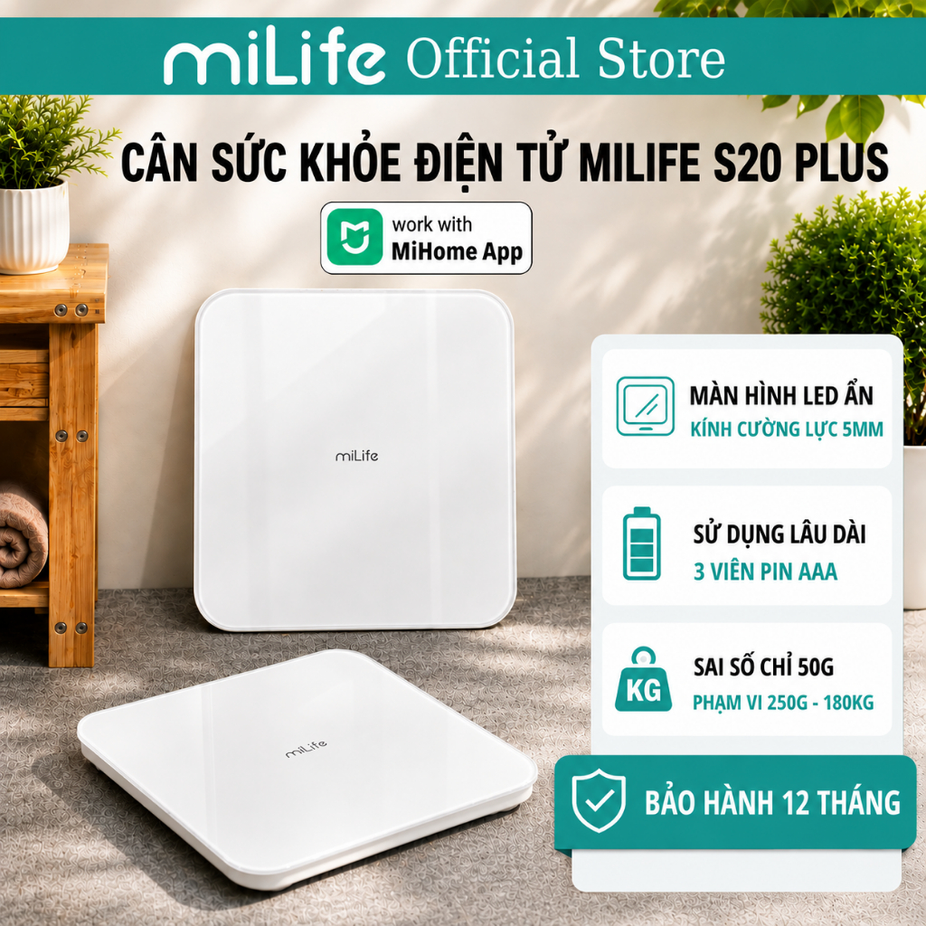 Cân Điện Tử milife S20 plus, Smart Body Fat Scale S40 kết nối app- Cân điện tử milife S20 không app
