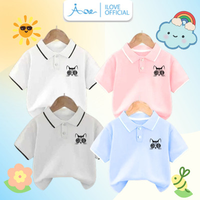 [MỚI] Áo POLO cộc tay bé trai, bé gái AORE, Áo cổ bẻ chất cá sấu mềm in Mèo cute cho bé đi học, đi chơi từ 8-35kg