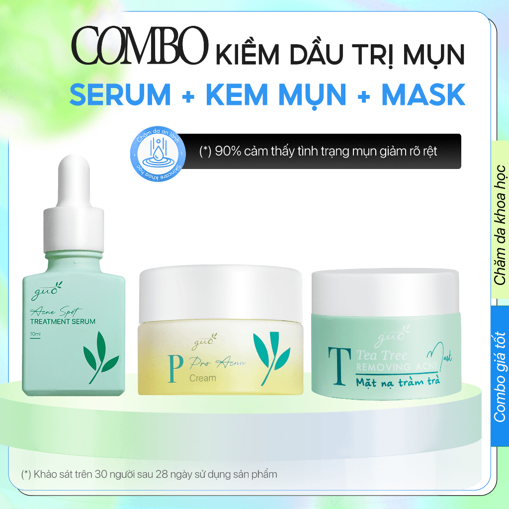 Bộ Mỹ Phẩm Sạch Mụn Cơ Bản 3 Sản Phẩm Serum + Kem Mụn + Mask Dành Cho Mẹ Bầu GUO