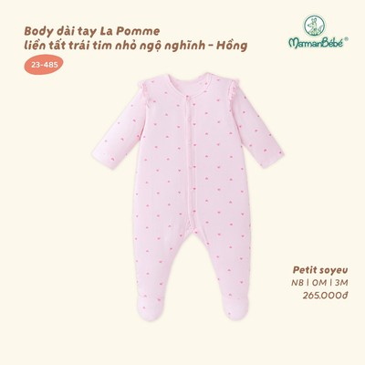 Body dài tay La Pomme liền tất trái tim nhỏ ngộ nghĩnh - Sợi Petit Soyeu thoáng mát - Bé gái - NB - 3M