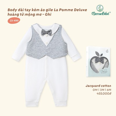 Body dài tay kèm áo gile La Pomme Deluxe hoàng tử mộng mơ - Sợi Jacquard Cotton thoáng khí - Bé trai - 0M - 6M