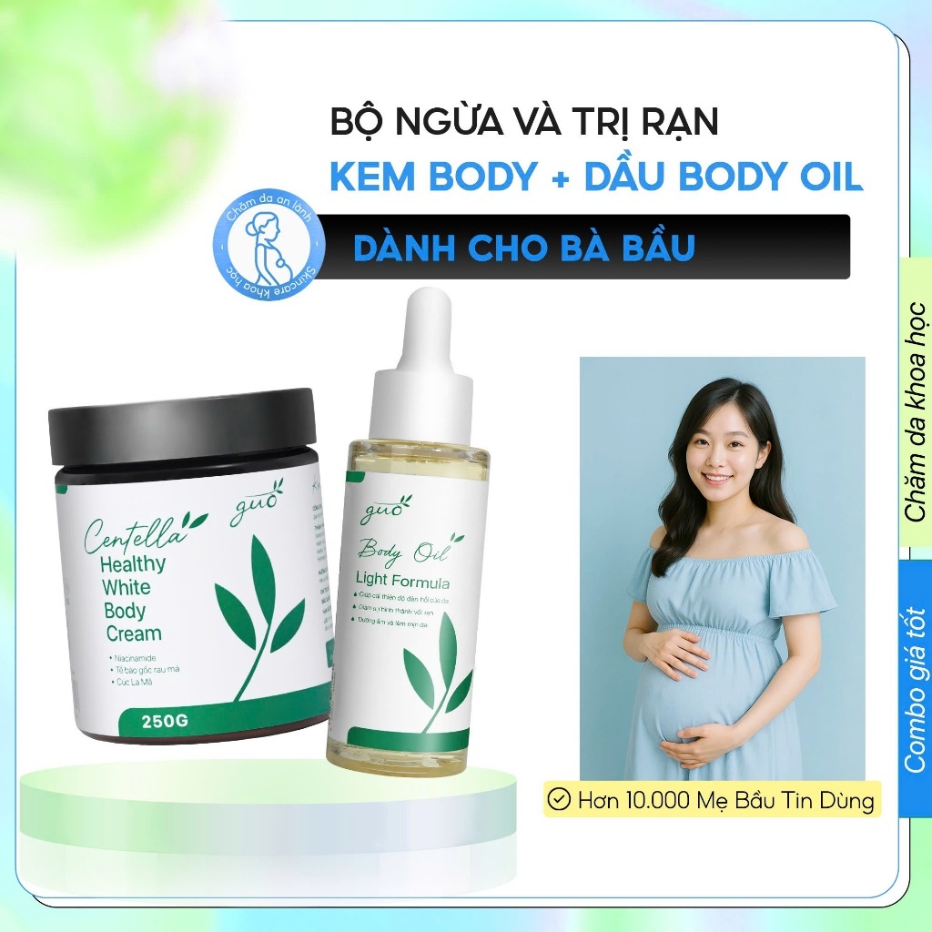 Bộ Mỹ Phẩm Kem Body Dưỡng Trắng Và Dầu Giảm Rạn Dành Cho Mẹ Bầu GUO