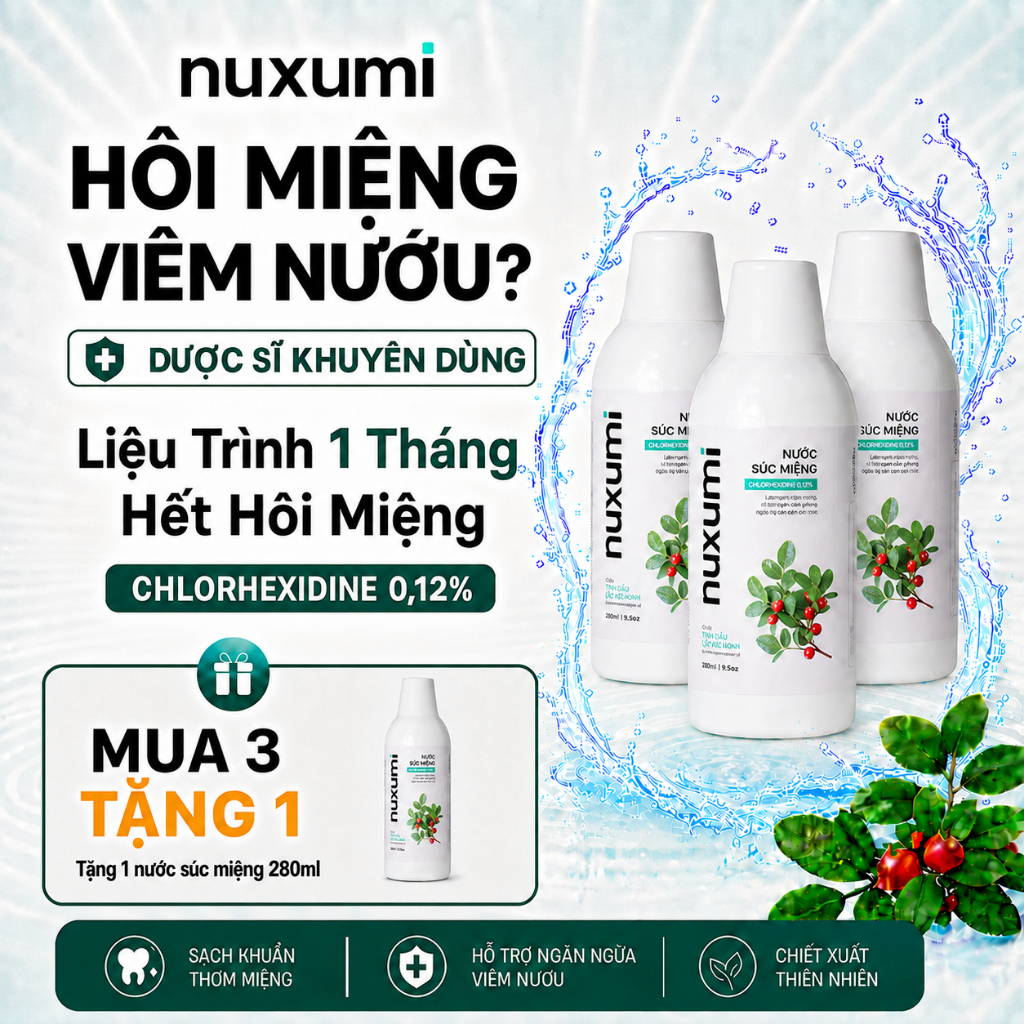 Combo 3 Nước Súc Miệng Nuxumi Giảm Hôi Miệng, Viêm Nướu, Hơi Thở Thơm Mát Chai 280ml