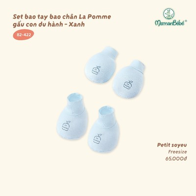 Set bao tay bao chân La Pomme gấu con du hành -  Sợi Petit Soyeu thoáng mát - Bé trai - Freesize