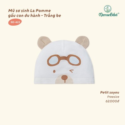 Mũ sơ sinh La Pomme gấu con du hành - Sợi Petit Soyeu thoáng mát - Bé trai - Freesize