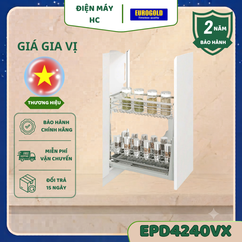 Kệ Gia Vị Eurogold EP40B/EPD4240/EPD4240VX Inox SUS304, Ray Giảm Chấn, Bề Mặt Xước Mờ