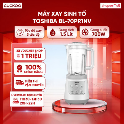 Máy xay sinh tố đa năng Toshiba BL-70PR1NV 700W - 3 tốc độ xay và 3 nút chức năng - Xay đá, hạt, sinh tố, rau