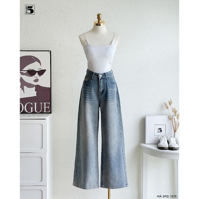 Quần Jeans ống suông Twentyfive vải óng ánh cạp cao tôn dáng 7373