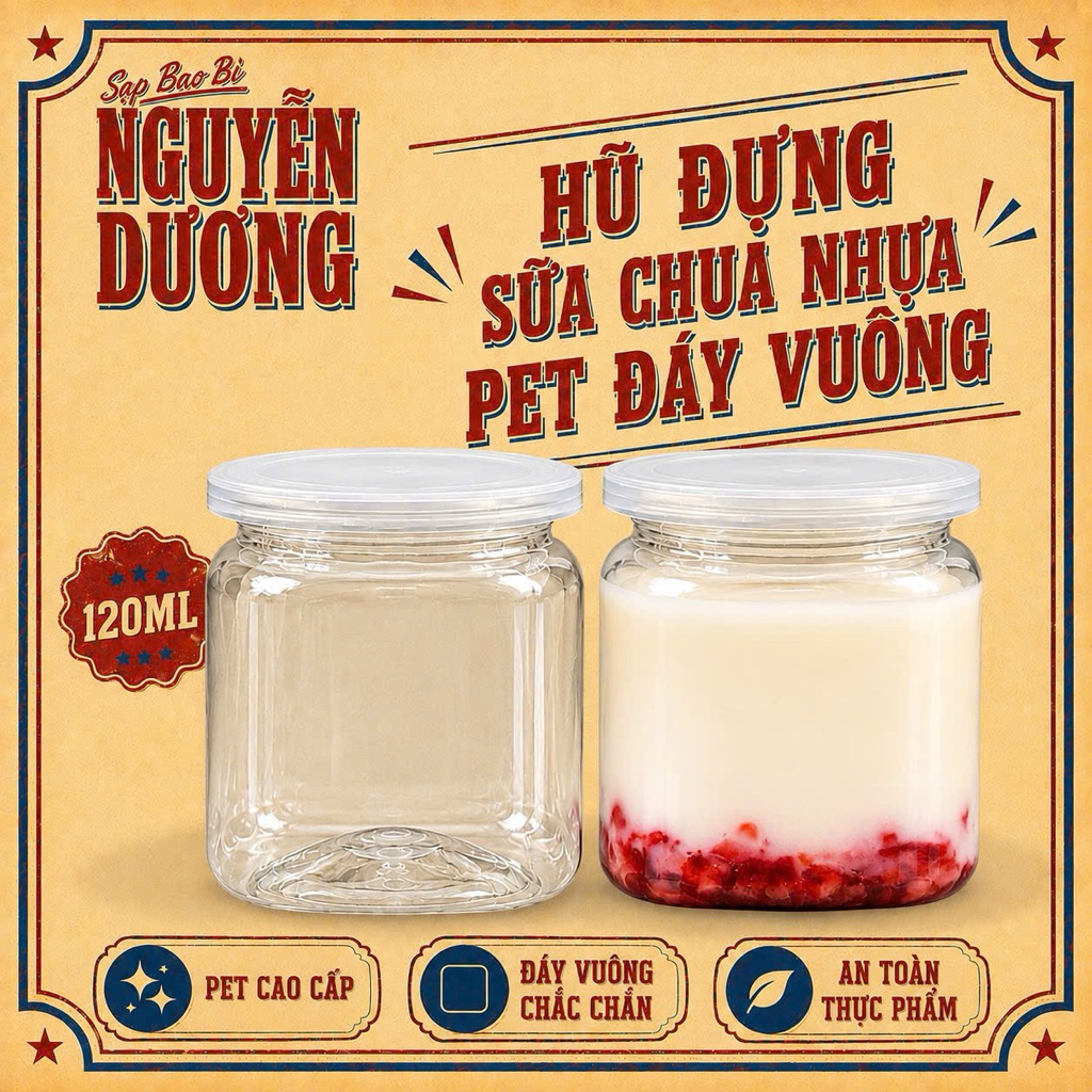 20-50 Hũ Nhựa PET Vuông Đựng Sữa Chua, Panna Cotta, Sữa Chua Nếp Cẩm, Yaourt, Yogurt - Sạp Bao Bì Ng