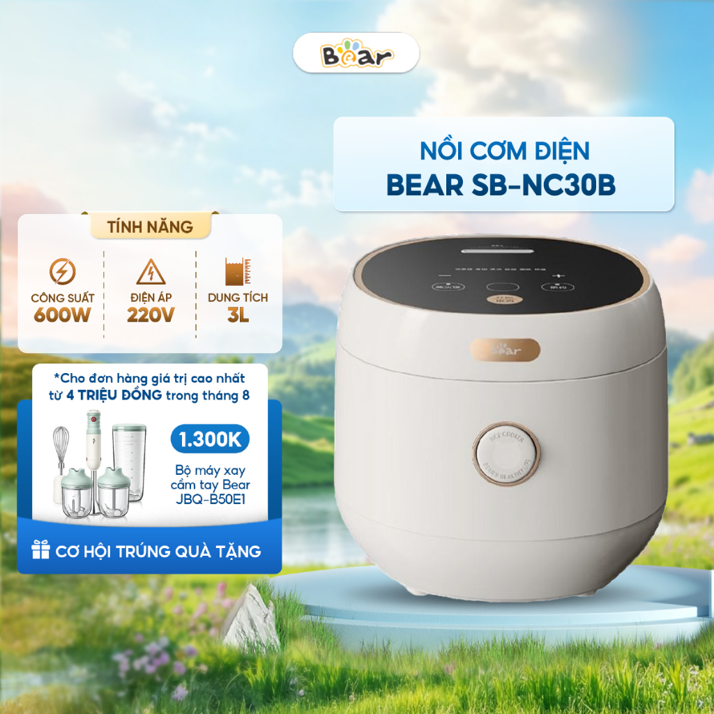Nồi cơm điện 3L Bear SB-NC30B - 6 chức năng nấu đa dạng, thông minh - BH 18 Tháng