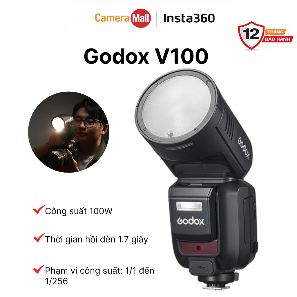 Đèn Flash Godox V100 for Canon / Nikon / Sony / Fuji | Mới chính hãng