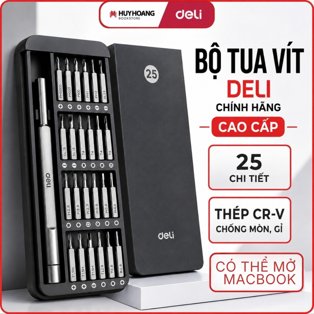 Bộ Tua Vít Đa Năng DELI 25 Chi Tiết Đa năng - Hiện Đại, Đầu Vít Từ TÍnh Dễ Sử Dụng (DL240025B) Tools