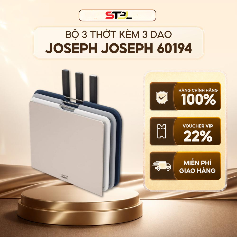 Bộ thớt kèm dao Joseph Joseph 60194 (3 thớt, 3 dao) tiện ích, hạn chế nhiễm khuẩn chéo thực phẩm SNT