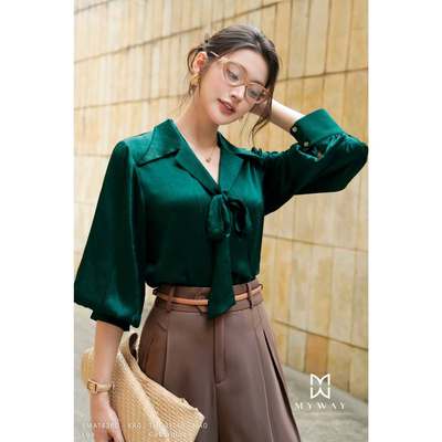 Áo Sơ Mi Nữ Cách Điệu MY WAY Dày Tay Phối Buộc Nơ Sang Chảnh 5MA14360