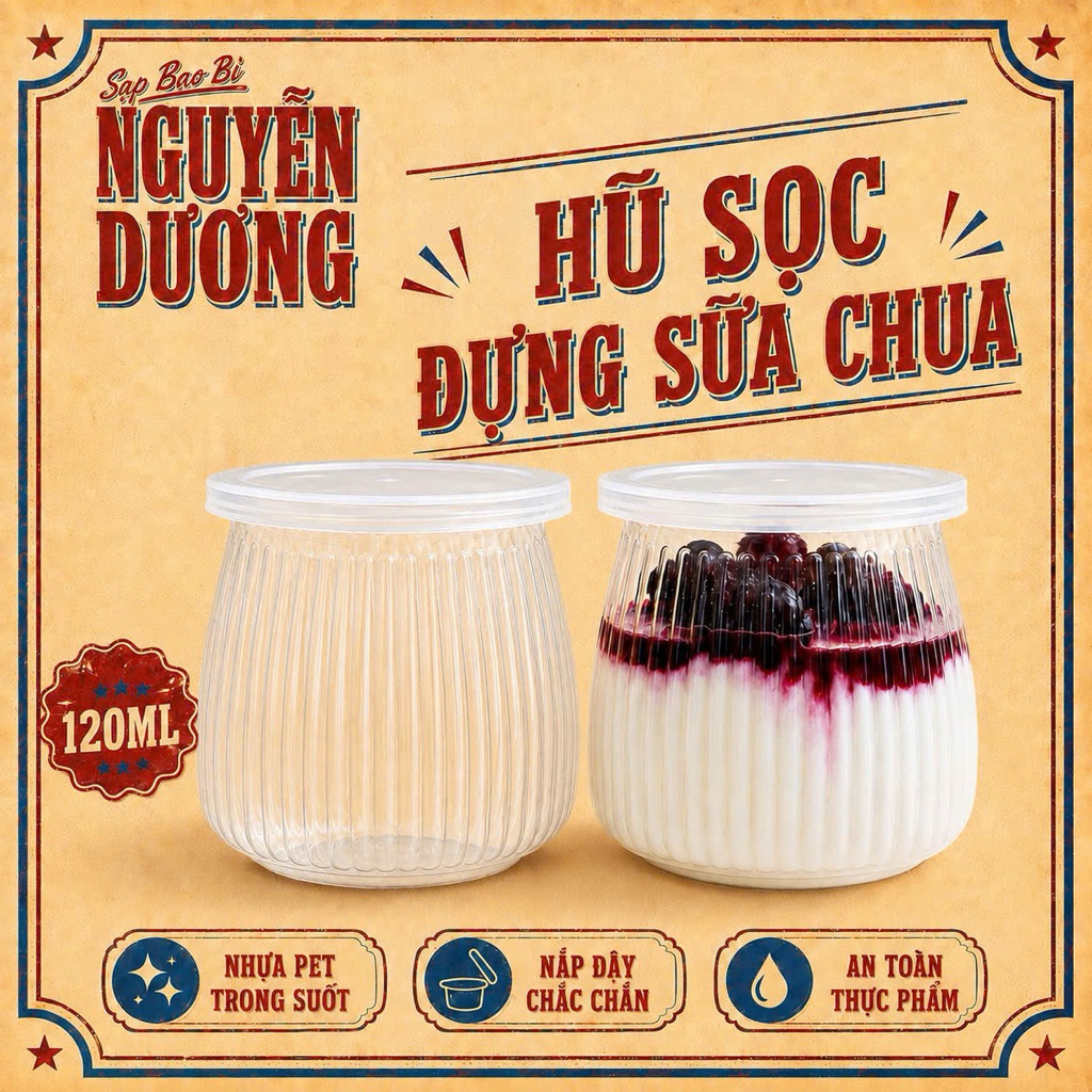 20-50 Hũ Nhựa Sọc Trong Suốt Đựng Sữa Chua, Panna Cotta, Sữa Chua Nếp Cẩm, Yaourt, Yogurt - Sạp Bao 