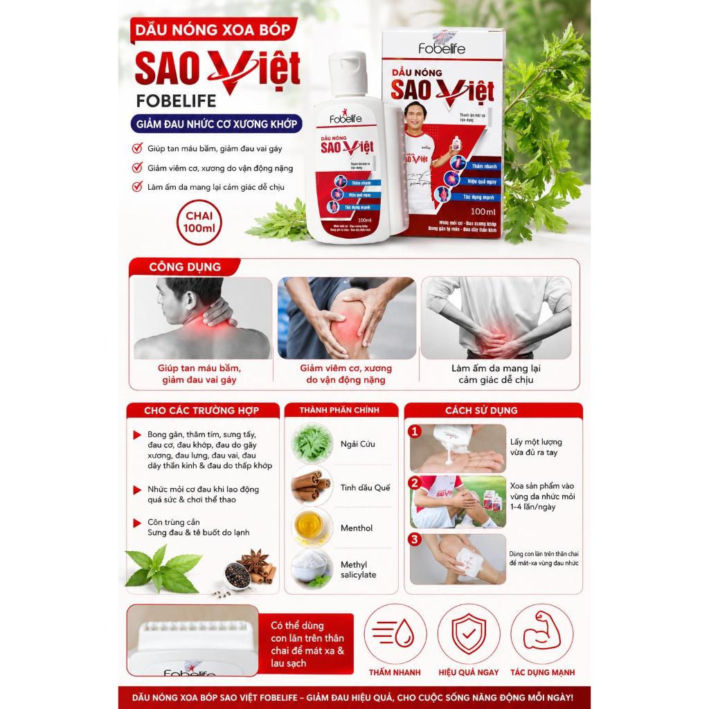Dầu Nóng Sao Việt Fobelife 100ml | Dầu Lăn Massage Giảm Đau Cơ Đau Vai Gáy Xương Khớp Chính Hãng