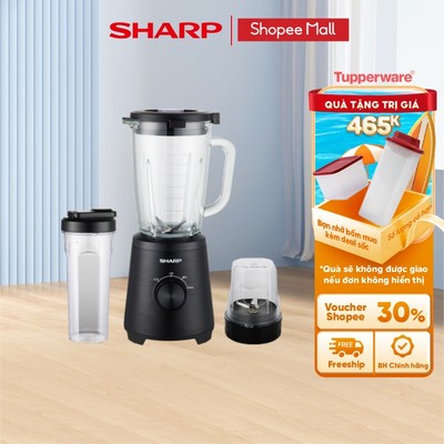 Máy Xay Sinh Tố Đa Năng Sharp EM-SG1000-BK - Công Suất 1000W - 3 Cối Thủy Tinh & Nhựa BPA Free - Xay Đá Mịn - Chính Hãng