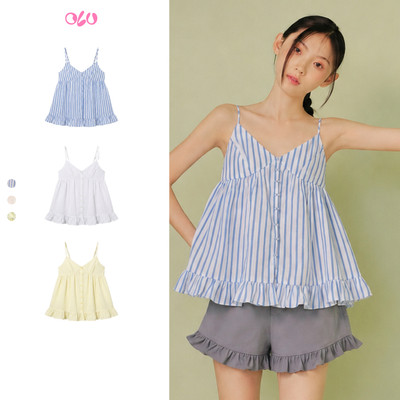 Áo OLV 2 dây cổ V trẻ trung dễ phối Ruffled Buttoned Cami Top phù hợp đi chơi