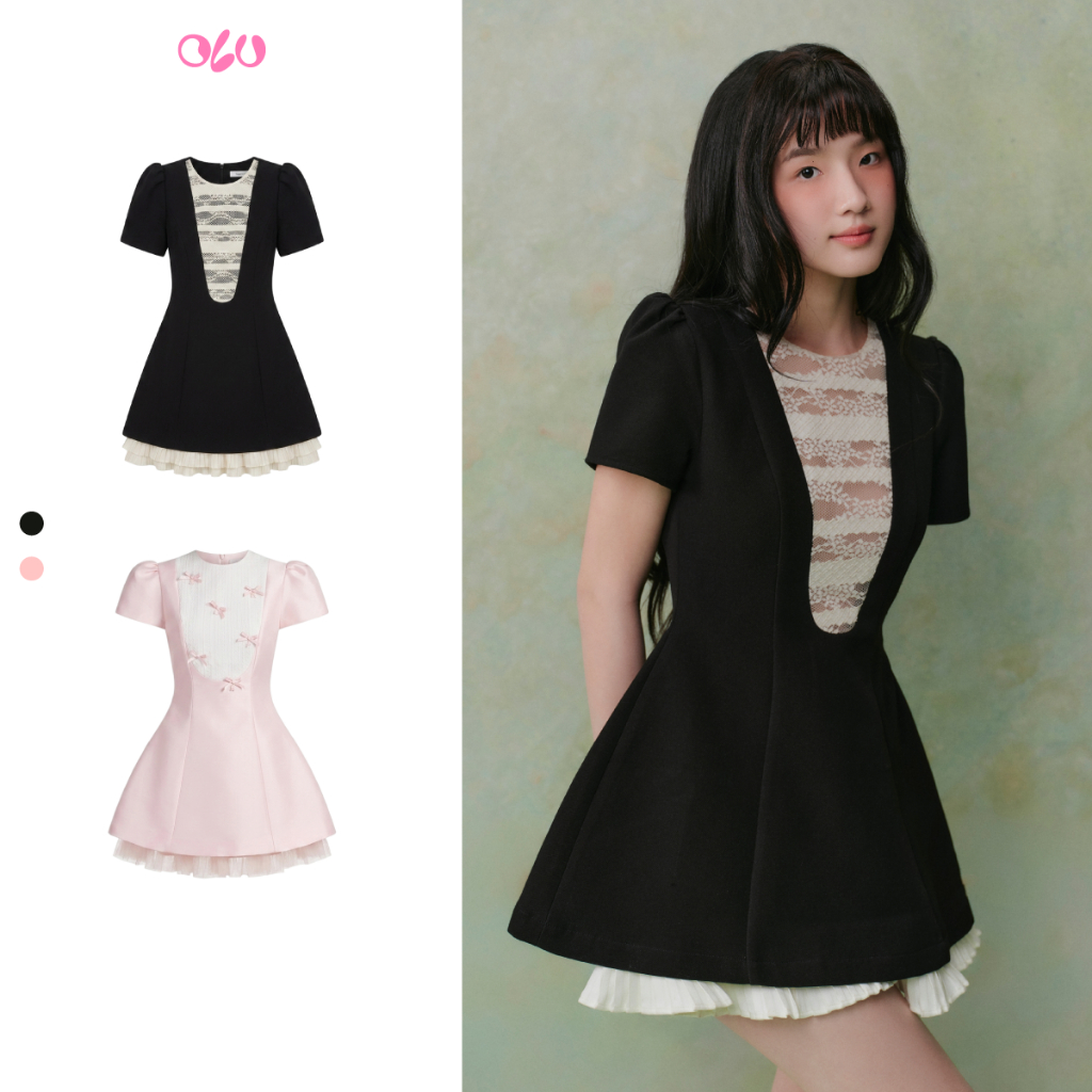 Đầm OLV chiết eo đứng form thanh lịch A Line White Layered Mini Dress nhiều màu phù hợp đi tiệc