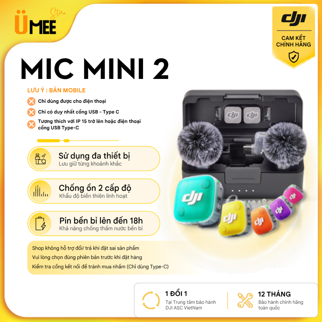 [Chính hãng, VAT] | Micro Không Dây DJI Mic Mini 2 | Thu Âm 48kHz Khử Ồn 2 Cấp Độ Pin 48 Giờ