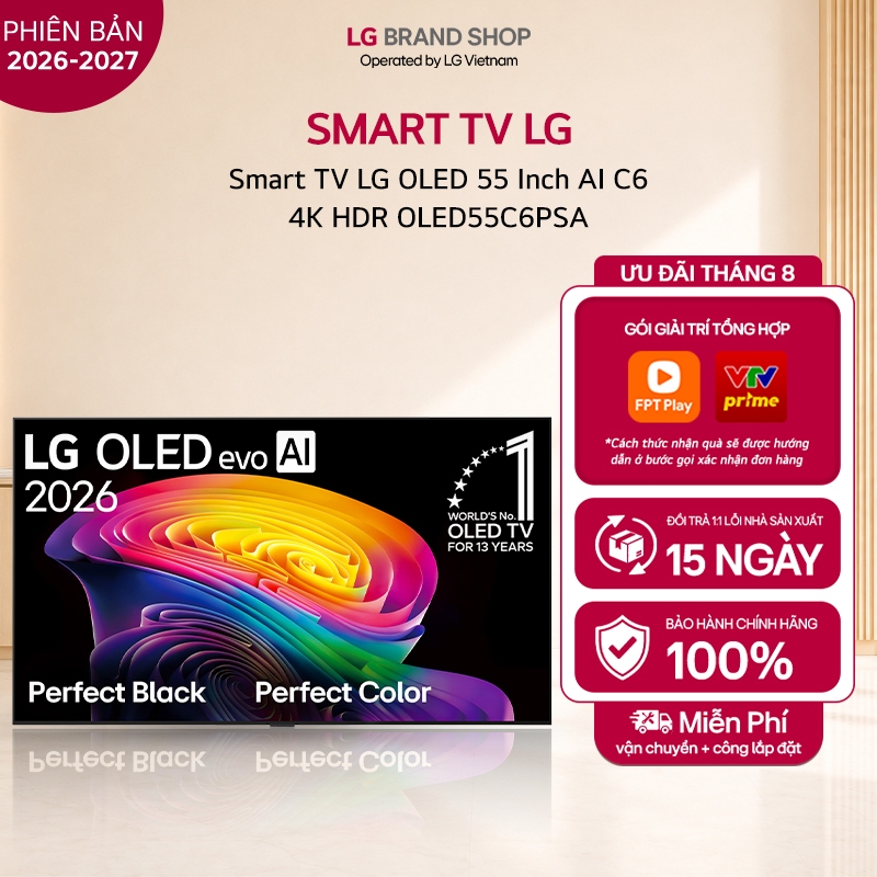 [Chỉ giao miền Nam/Bắc] OLED55C6 - Tivi thông minh LG 55 Inch OLED evo AI C6 OLED 4K HDR OLED55C6