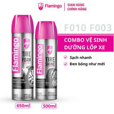 Combo 1 chai vệ sinh lốp ô tô dạng bọt Flamingo F003 và 1 chai dưỡng bóng lốp F010