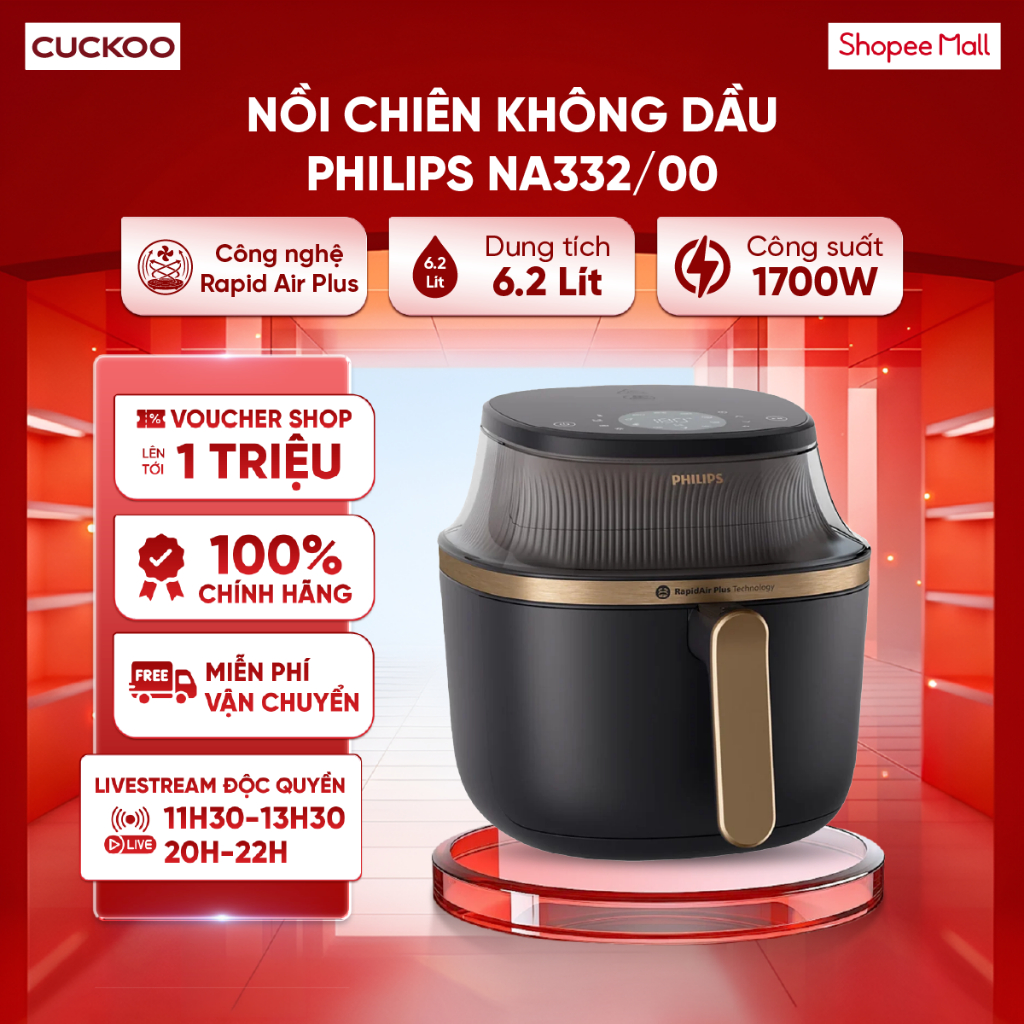 Nồi chiên không dầu Philips NA332/00 6.2 lít  1700W - Công nghệ RapidAir Plus