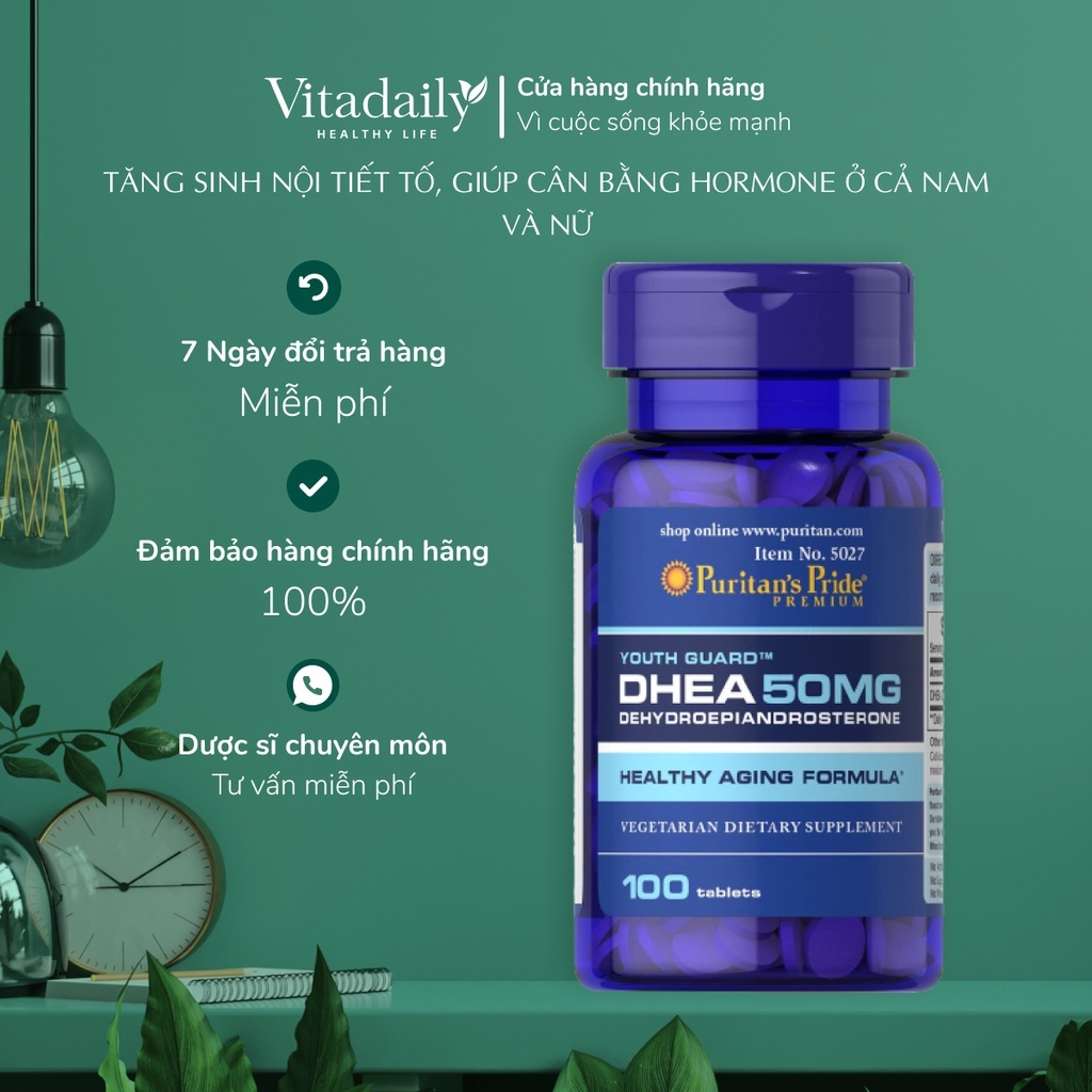 Viên Uống Hỗ Trợ Nội Tiết Tố Cho Nữ DHEA Puritan's Pride 50mg- 25mg 100 viên