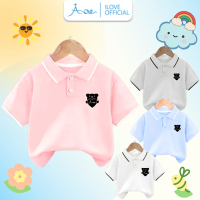 [MỚI] Áo POLO cộc tay bé trai, bé gái AORE, Áo cổ bẻ chất cá sấu mềm in hình Gấu AORE cho bé đi học, đi chơi từ 8-35kg