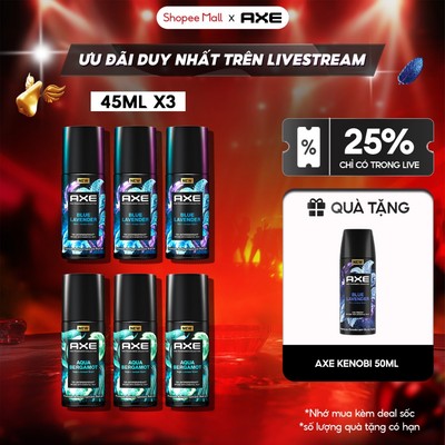 [LIVE] Combo 3 Lăn ngăn mùi hương nước hoa cao cấp AXE 45ml, công nghệ hóa mồ hôi thành mùi hương thơm mát 72h