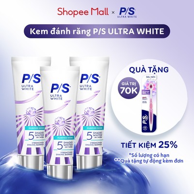 [LIVE][TẶNG BÀN CHẢI] Combo 3 Kem đánh răng P/S Ultra White Trắng Bật 5 Tông 100g | Tặng Bàn Chải P/S Chăm Sóc Nướu