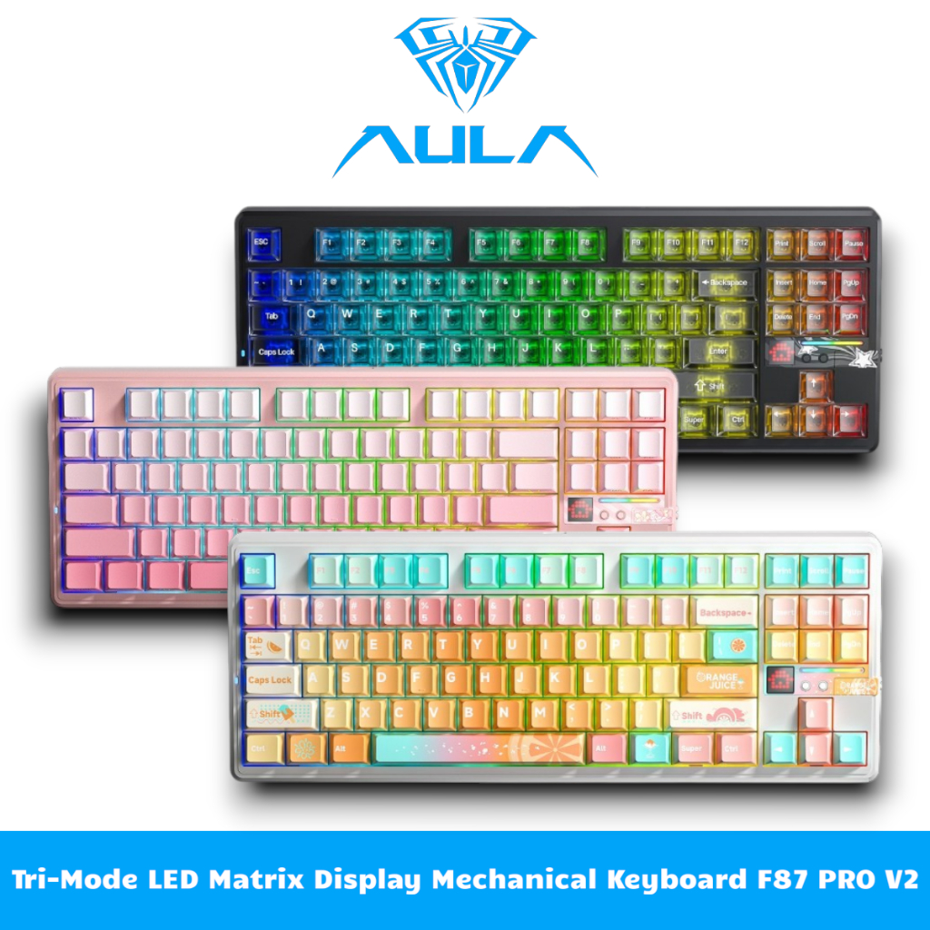 Bàn Phím Cơ Gaming 3 Chế Độ Có Dây, Không Dây (2.4G) và Bluetooth (BT) Hotswap AULA F87 Pro V2