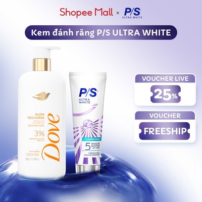 [LIVE] Kem đánh răng P/S Ultra White Trắng Bật 5 Tông 100g + Sữa tắm Dove Serum Dưỡng da chuyên sâu 547ml