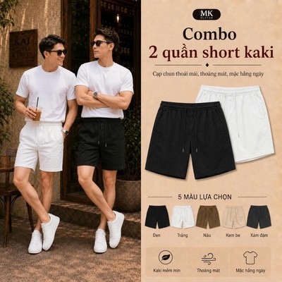Combo 2 Quần Short Kaki Nam MKCLEVER Cạp Chun Co Giãn, Thoáng Mát, Vận Động Thoải Mái