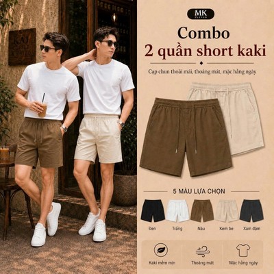 Combo 2 Quần Short Kaki Nam MKCLEVER Cạp Chun Co Giãn, Form Trẻ Trung, Dễ Phối Đồ