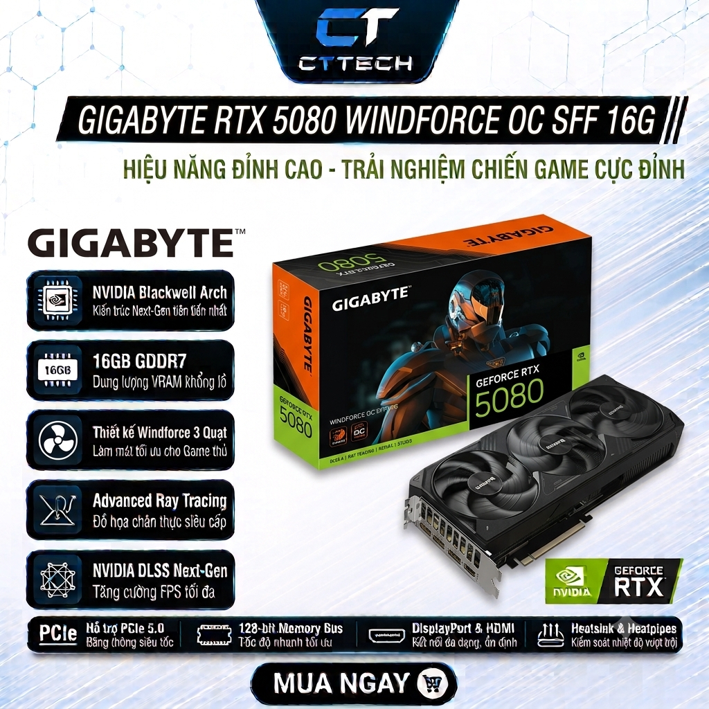 Card Màn Hình Gigabyte RTX 5080 WINDFORCE OC SFF 16GB GDDR7 MỚI