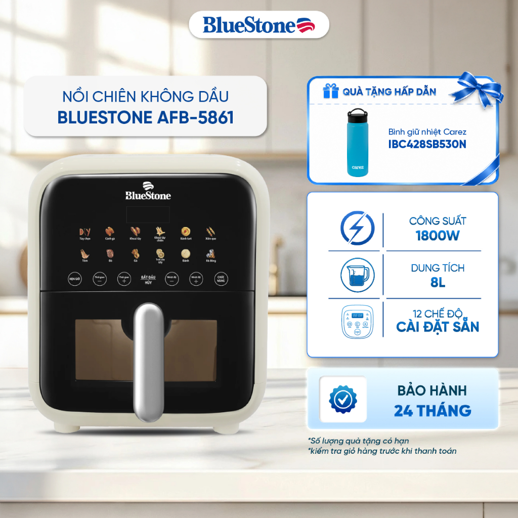 Nồi chiên không dầu BlueStone AFB-5861 7L, 1800W - 2 chương trình nấu tự động