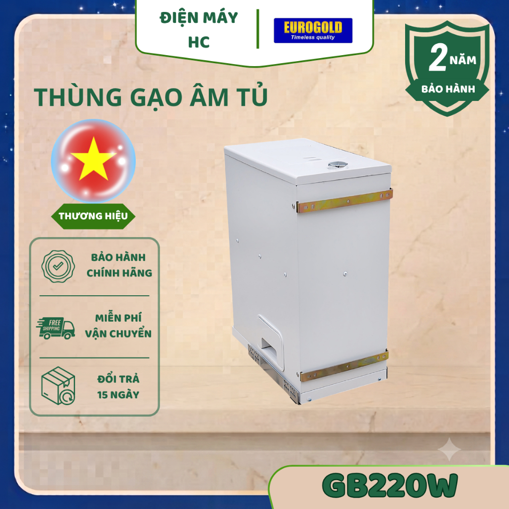 Thùng đựng gạo Eurogold B22/GB220W – Gắn cánh, inox bền, dễ lấy gạo, dung tích lớn