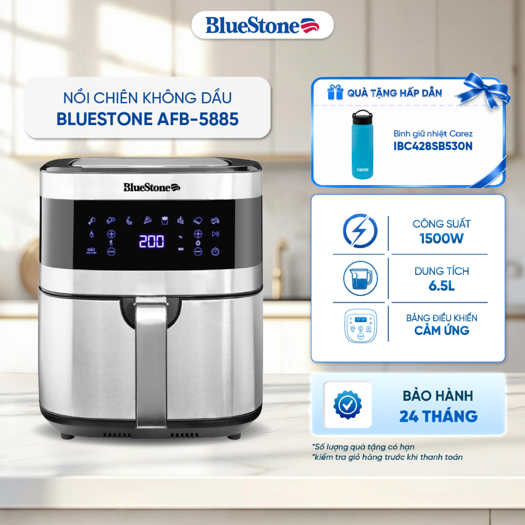 Nồi chiên không dầu BlueStone AFB-5885 6.5 Lít, 1500W - 8 chế độ nấu cài đặt sẵn