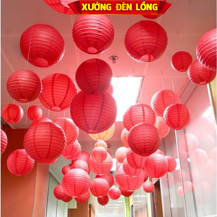 Đèn Lồng Giấy Lụa Đỏ - Vải Lụa Đỏ Tròn trang trí lễ tết, trung thu, Lồng Đèn giá rẻ sẵn size [15-30]