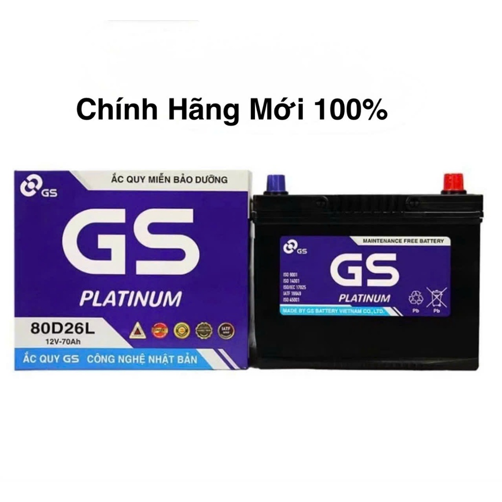 Bình Ắc Quy 12V-70Ah, Ắc Quy Ô Tô GS MF 80D26L/R