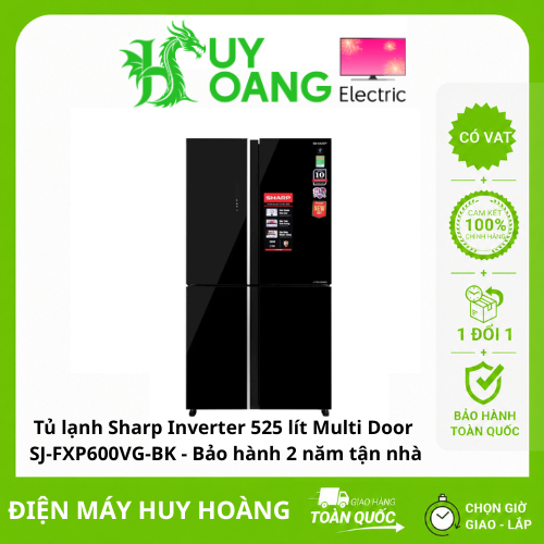 [SHIP HỎA TỐC 2H HN] Tủ lạnh Sharp Inverter 525 lít Multi Door  SJ-FXP600VG-BK - Bảo hành 2 năm tận 