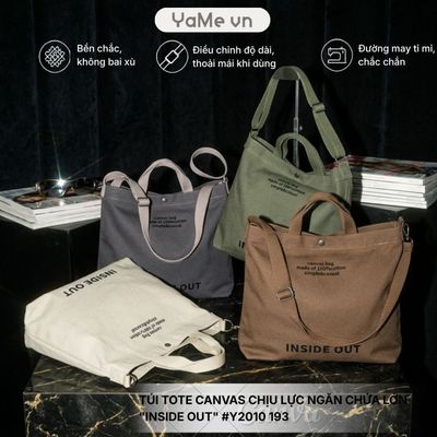 Túi Tote Canvas Chịu Lực Ngăn Chứa Lớn "INSIDE OUT" #Y2010 193 25047 |YaMe|